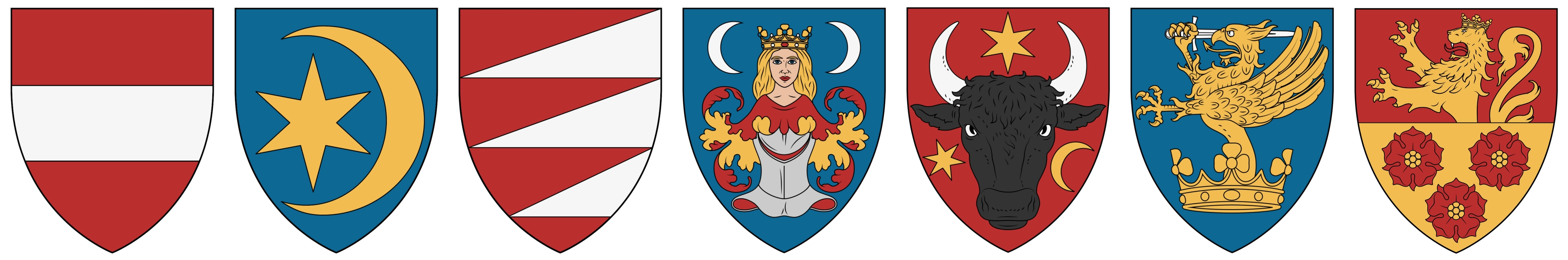 Erby niektor&yacute;ch rodov z Michalovho rodostromu: Aba (tento erb použ&iacute;vala magn&aacute;tska vetva Omodejovcov, ale aj vetva Debrői de Debrő), Hunt-Poznan, Gutkeled, Forg&aacute;č z G&yacute;me&scaron;a a Haliča, Bala&scaron;a z Ďarm&ocirc;t a Modr&eacute;ho Kameňa, B&aacute;nffy z Lučenca a Turzo z Betlanoviec.