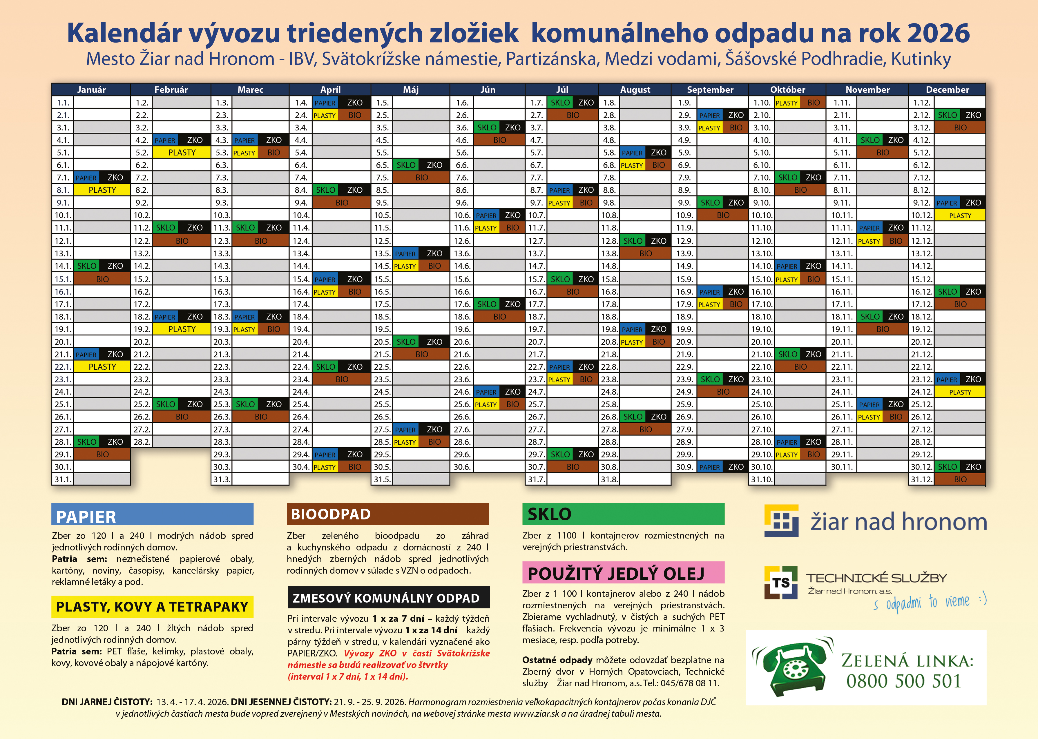 Kalendár vývozu komunálneho odpadu a triedených zložiek na rok 2026 (IBV)
