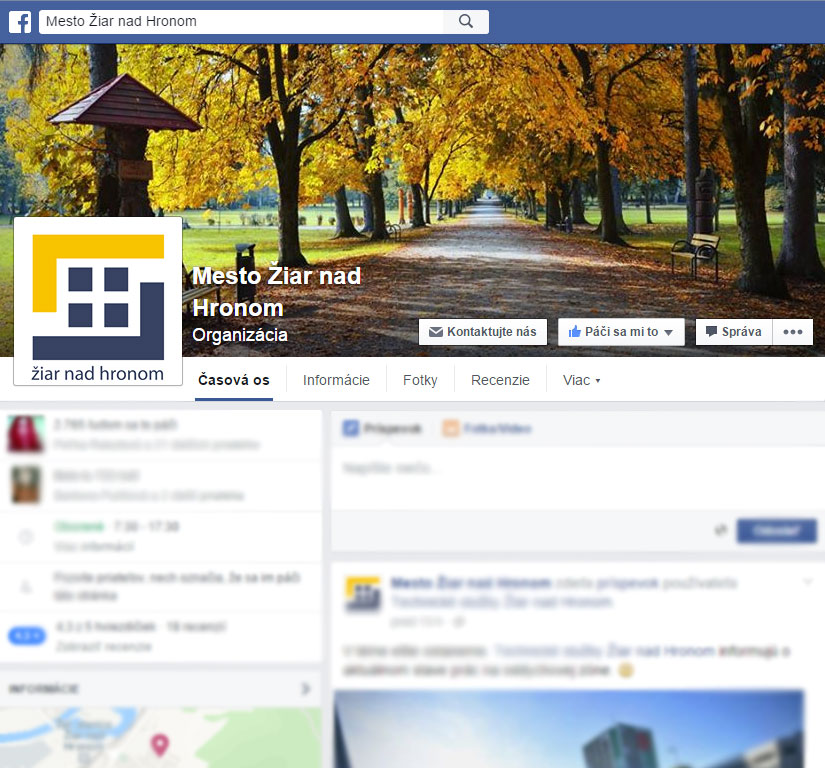 Mesto Žiar nad Hronom na Facebooku