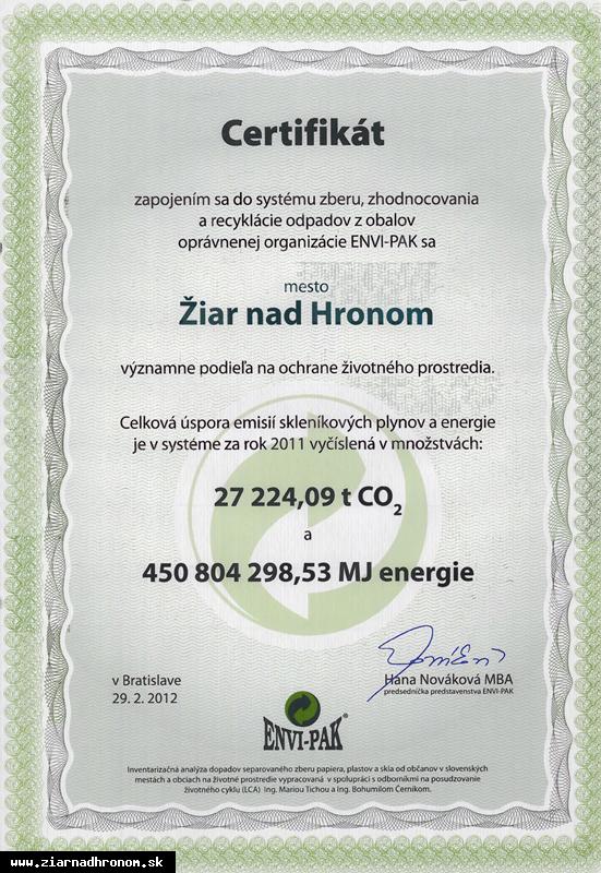 Ďalší ENVI-PAK certifikát