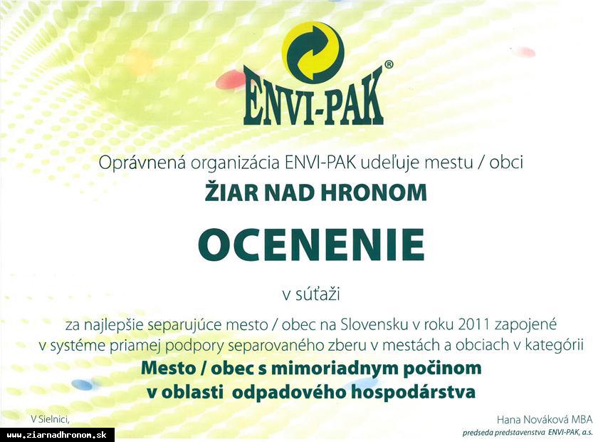 Ocenenie ENVI-PAK 2011